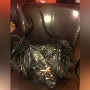 GUC Sharif Patterned Leather Shoulder Bag with Silver Hardware